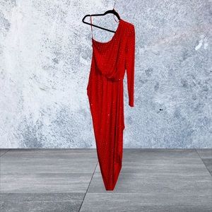 Asymmetrical one shoulder, high slit cocktail dress